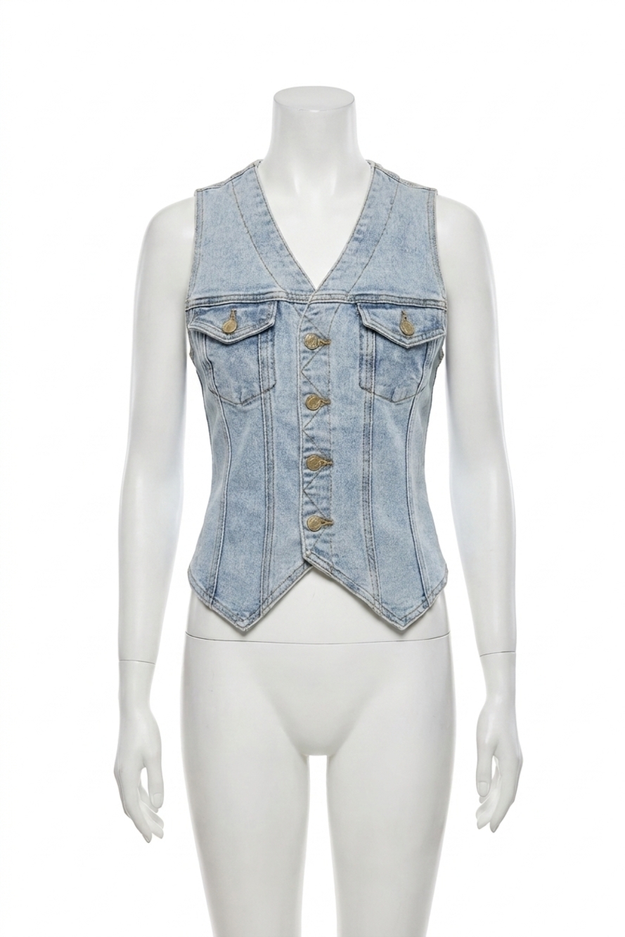 NEW MOLLY BRACKEN sevilla fitted denim vest in blue